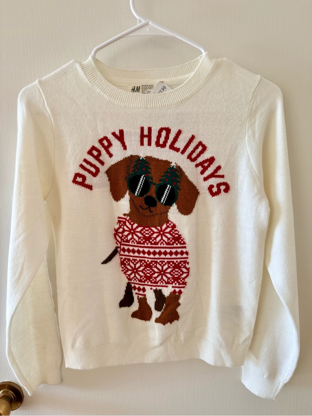 H&M White 'Puppy Holidays' Knit Sweater
Kids size 12-14